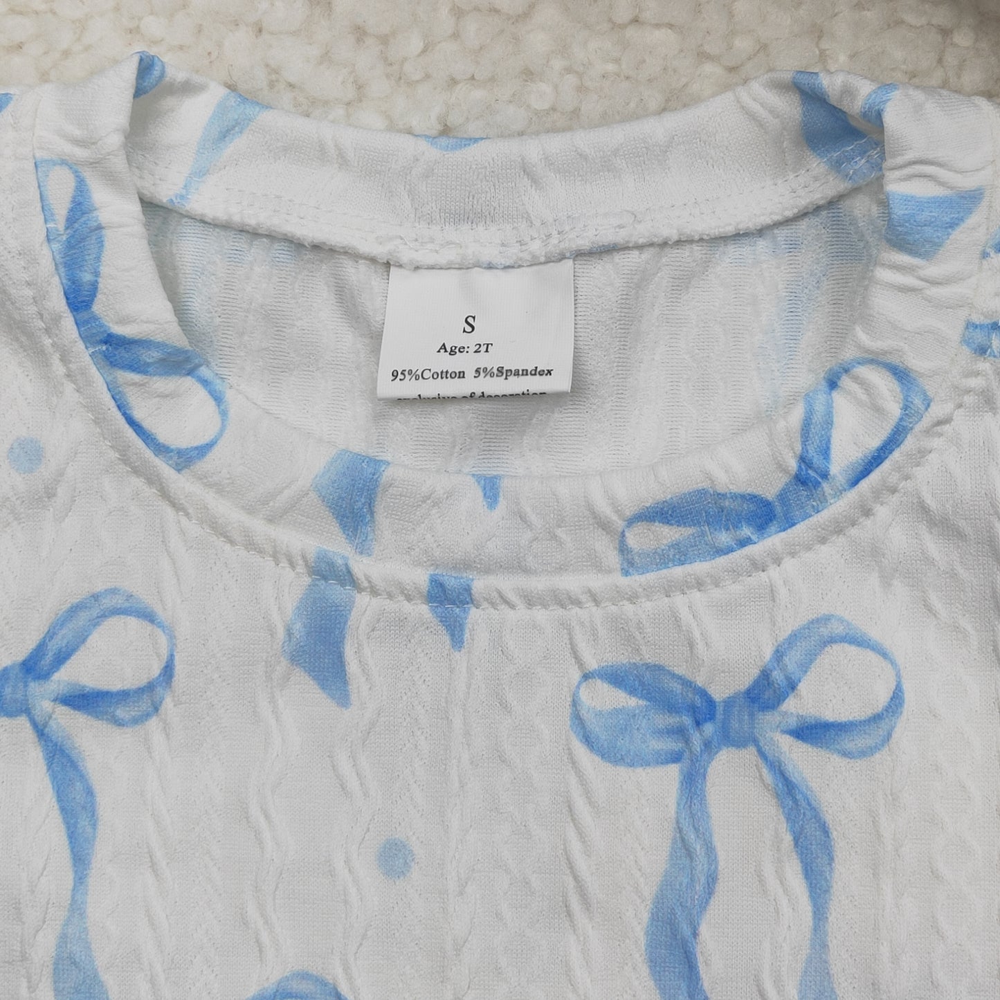 GLP2143 Baby Girls Blue Bows Cable Print Shirt Bell Pants Clothes Sets