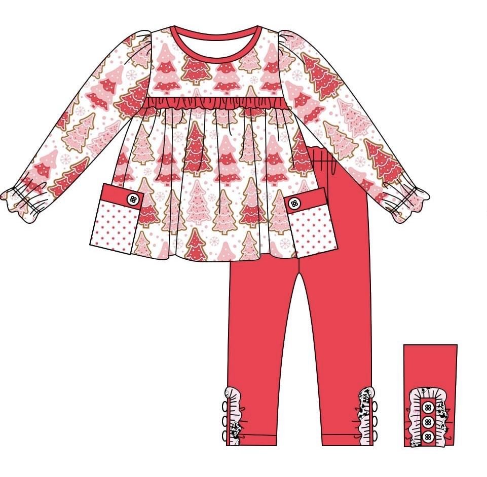presale GLP2157 Christmas Tree Polka Dot Pocket Red Lace White Long Sleeve Pants Set 2024 10.8
