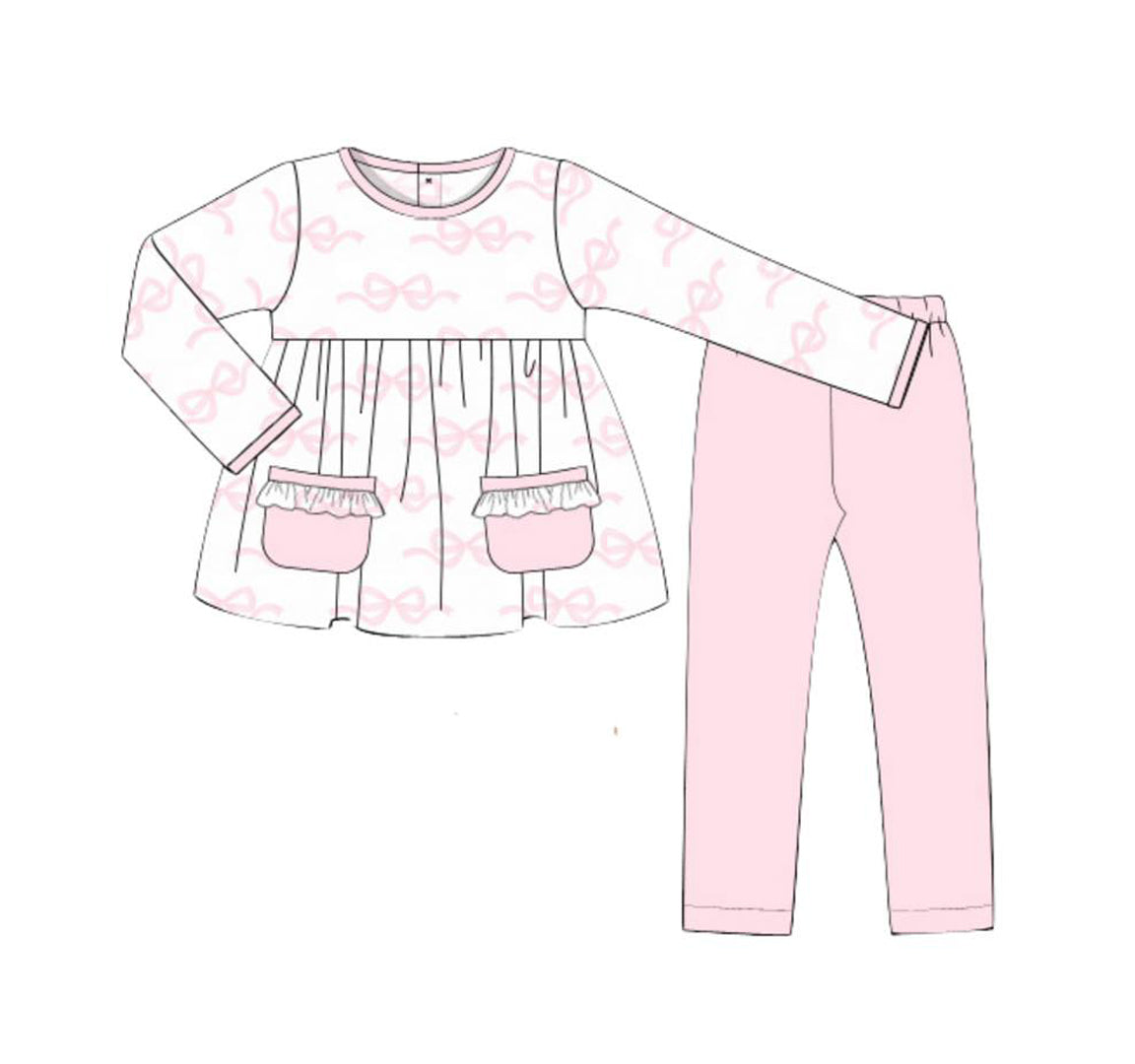 presale GLP2174 Pink Bow Pattern Lace Pocket Long Sleeve Pants Set 2024 10.10