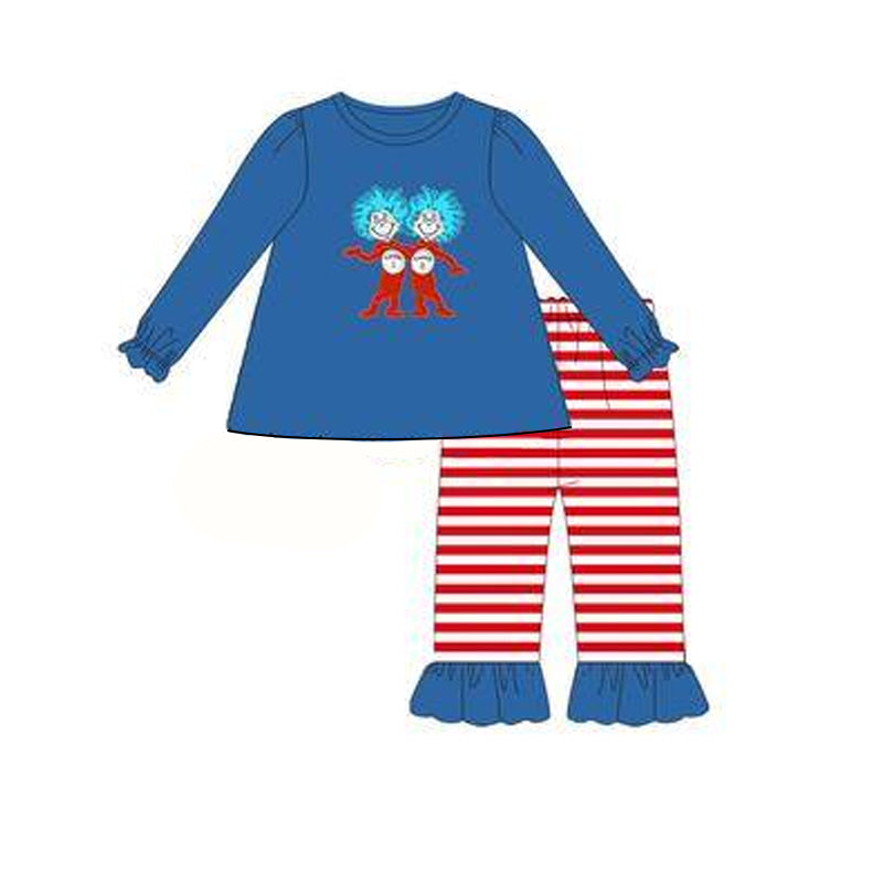 GLP2177 Blue long-sleeved lace red striped trousers suit