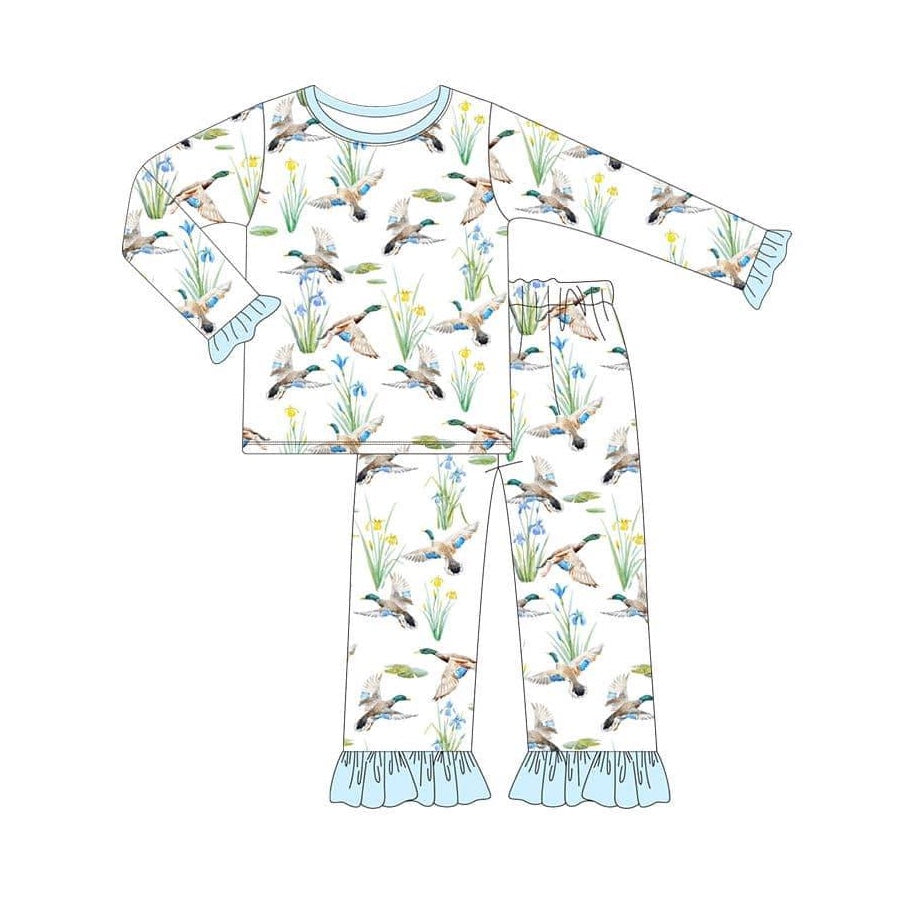 presale GLP2181 Duck Floral Blue and White Lace Long Sleeve Long Pants Pajama Set 2024 10.10