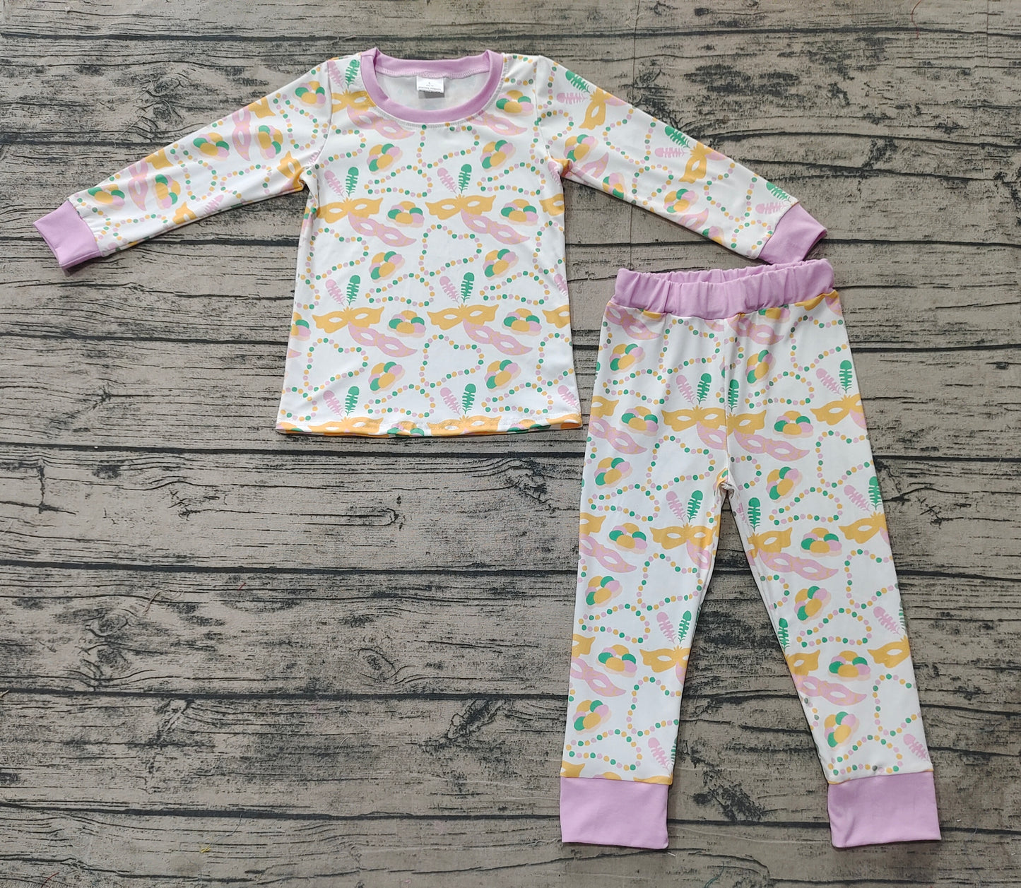 GLP2184 Carnival necklace mask purple and white long sleeve long pants pajama set