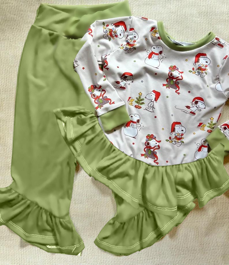 presale GLP2200 Christmas Puppy Green Lace Long Sleeve Pants Suit 2024 10.16