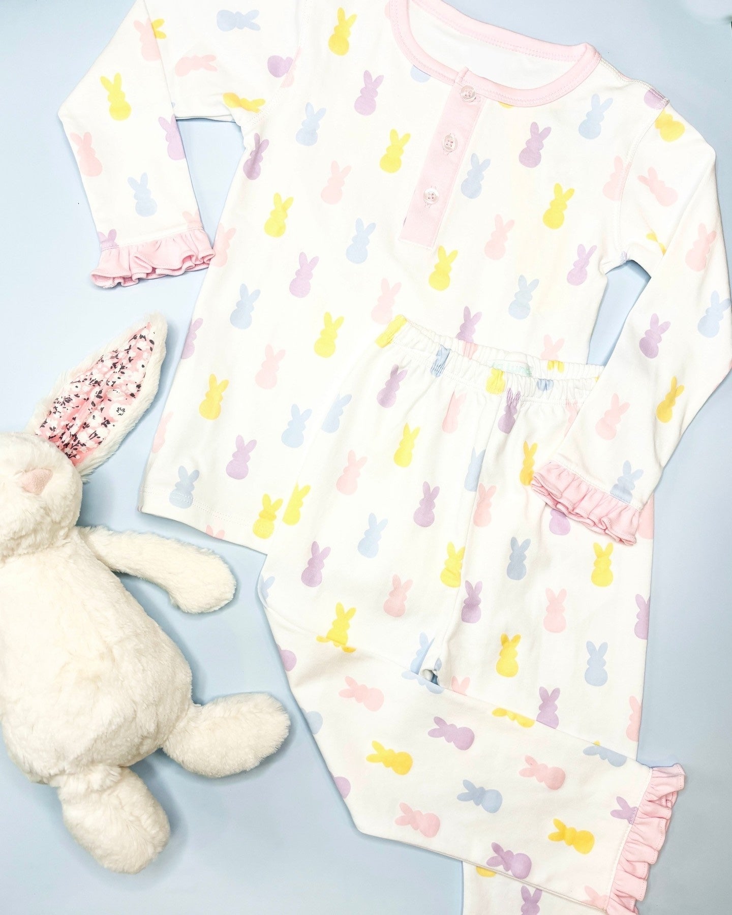 presale GLP2202 Easter Colorful Bunny Pink and White Long Sleeve Long Pants Pajama Set 2024 10.16