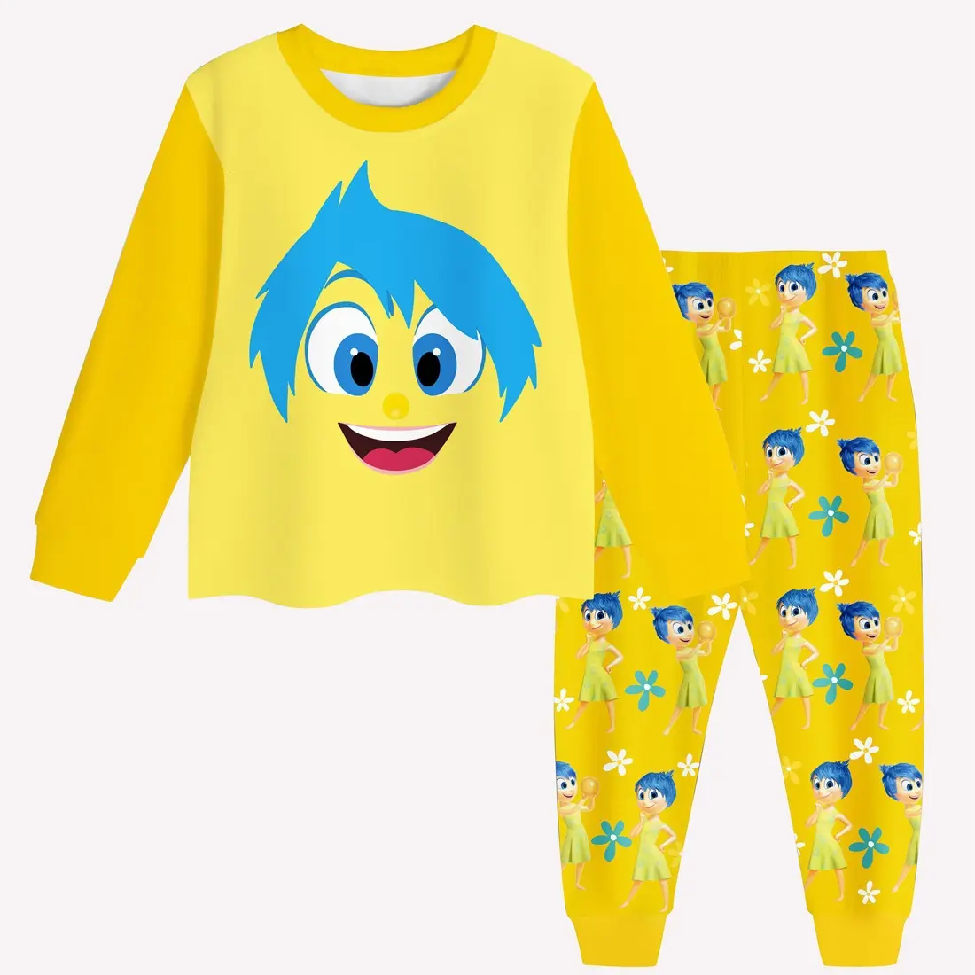 GLP2240 Cartoon expression flower yellow long-sleeved trousers pajamas set