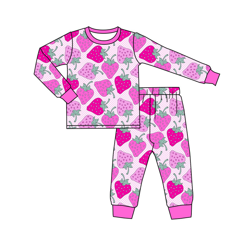 presale GLP2246 Strawberry Pink Plaid Long Sleeve Long Pants Pajama Set 2024 11.5