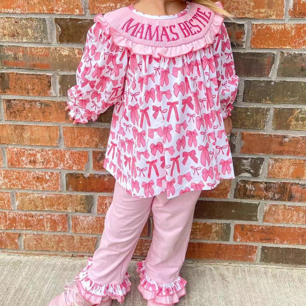 presale GLP2261 Pink and white long-sleeved trousers suit with bow pattern 2024 11.16