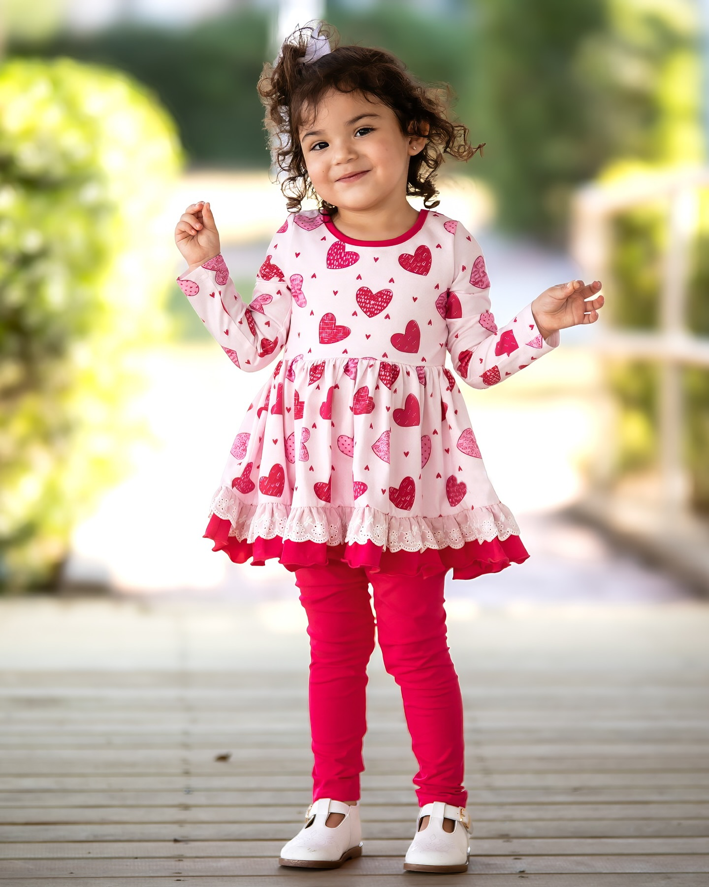 GLP2255 Valentine's Day Heart Lace Pink Long Sleeve Pants Set