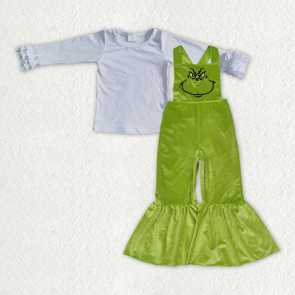 GLP2278 Baby Girls Christmas White Icing Shirts Velvet Jumpsuits Clothes Sets