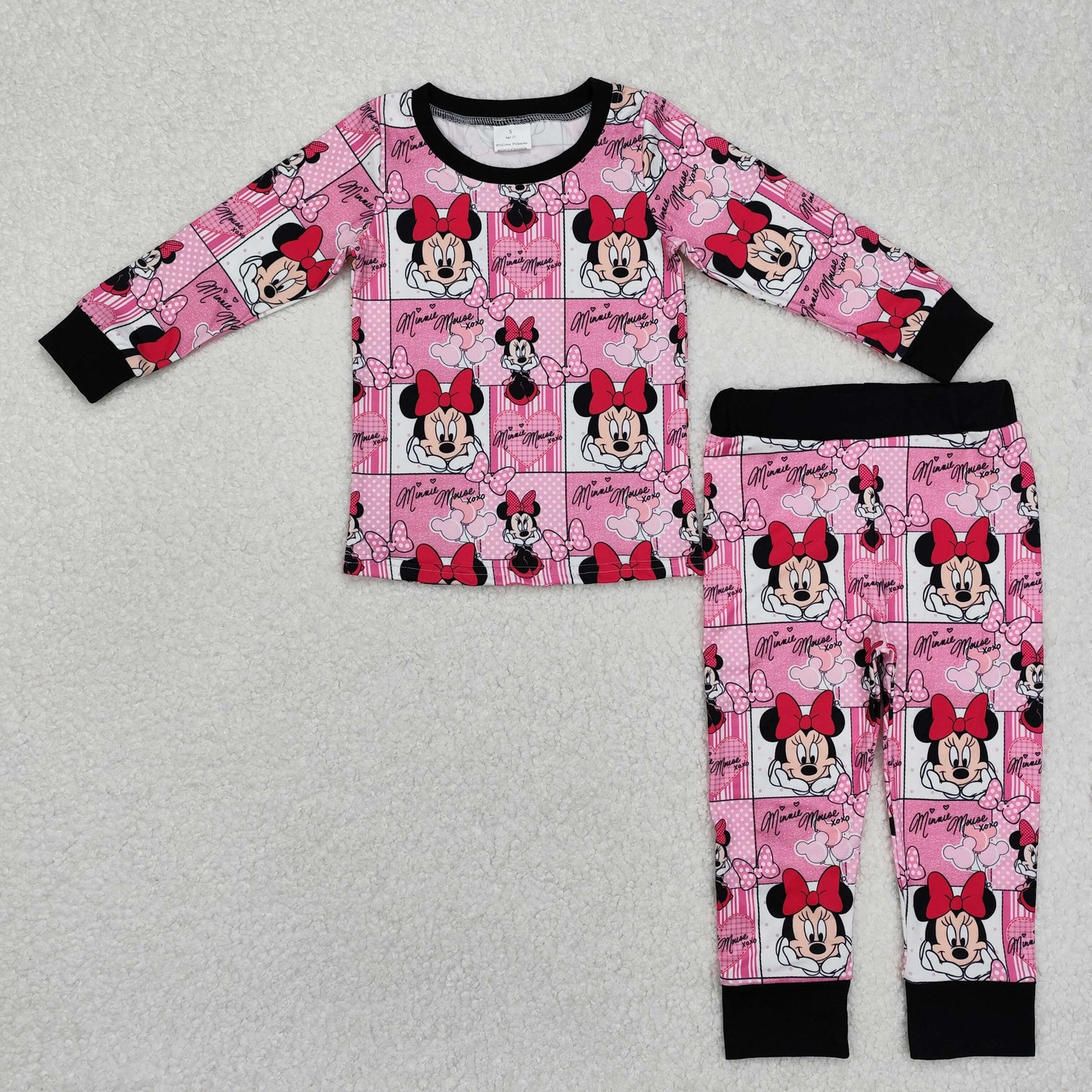GLP2280 Pink and white plaid long-sleeved trousers pajama set