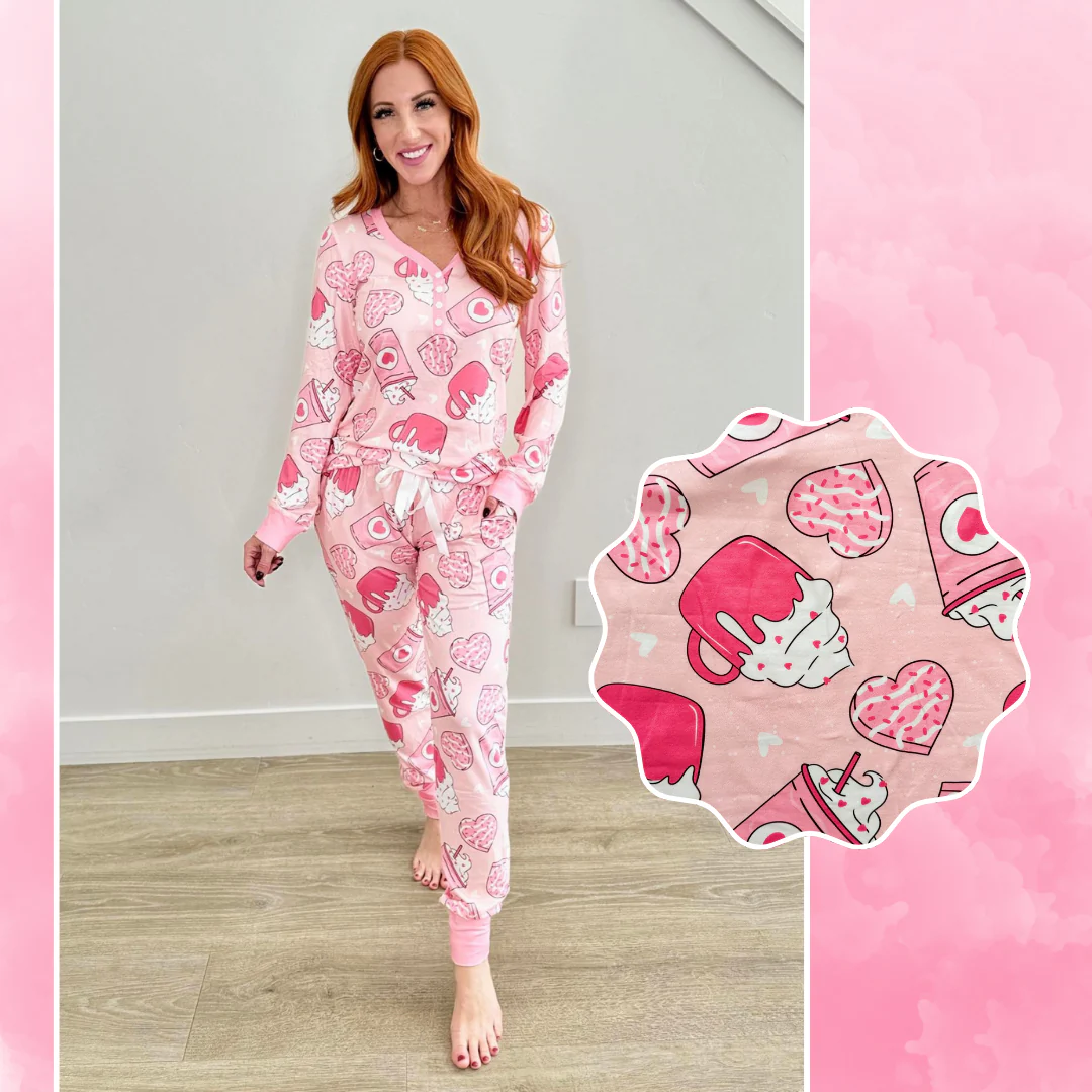 presale GLP2284 Adult female Valentine's Day love cup pink long-sleeved long pants pajamas set 2024 11.28