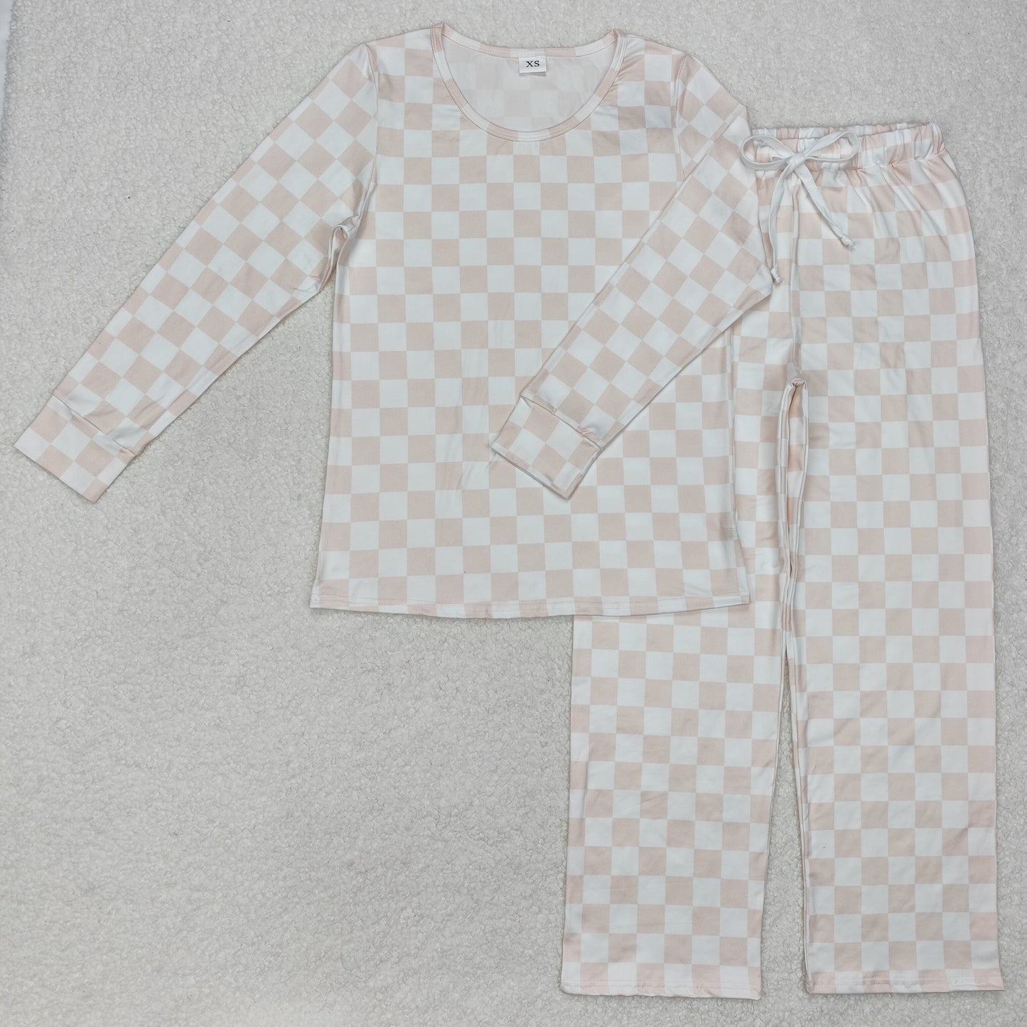 GLP2291 Adult Women Pink Checkered Long Sleeve Tops Pants Pajamas Outfits