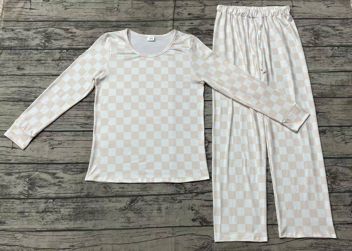 GLP2291 Adult Women Pink Checkered Long Sleeve Tops Pants Pajamas Outfits