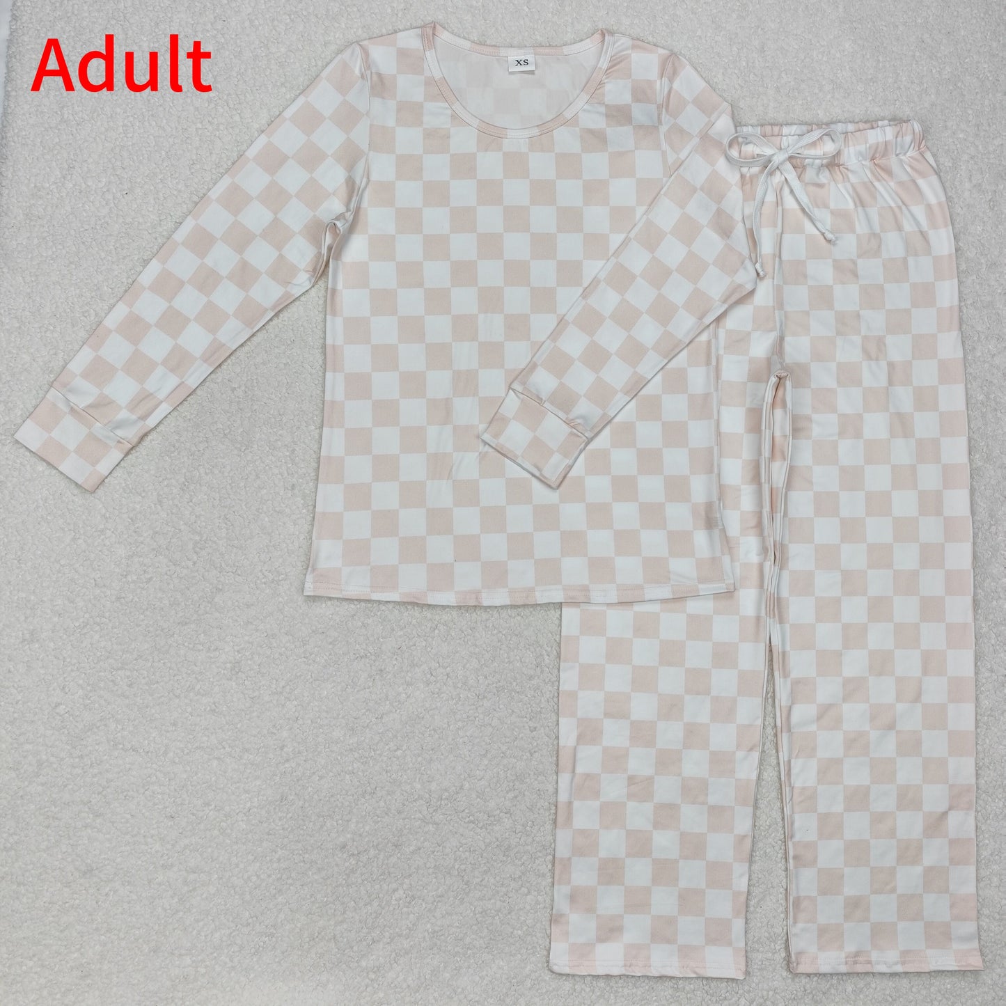 GLP2291 Adult Women Pink Checkered Long Sleeve Tops Pants Pajamas Outfits