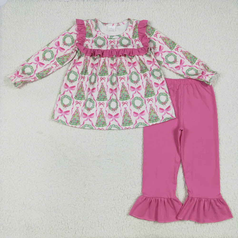 Sibling Baby Girls Christmas Trees Bows Rompers Outfits Sets D 7.8