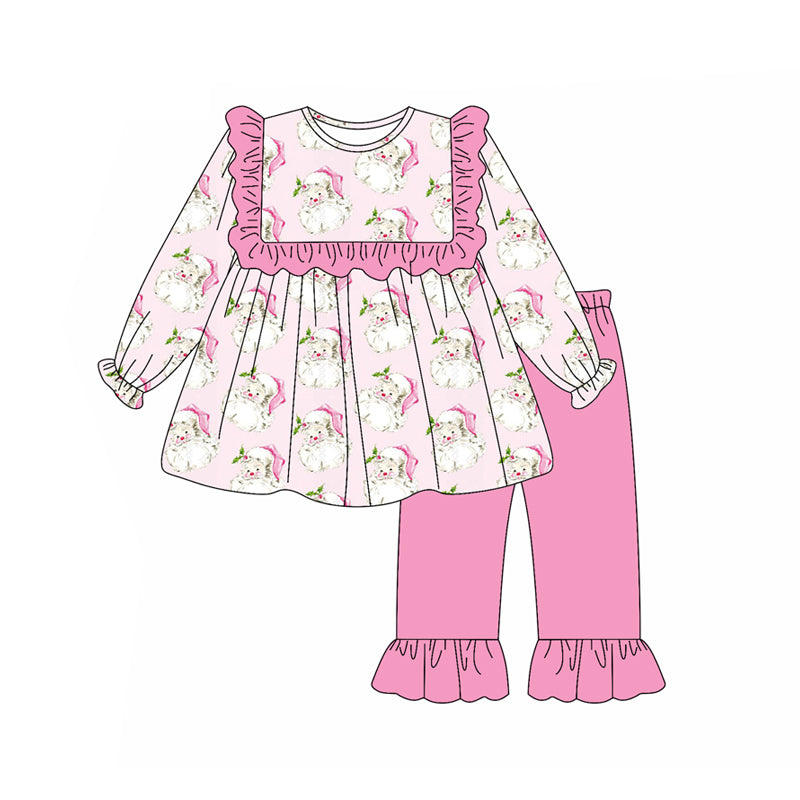GLP2345 Baby Girls Long Sleeves Pink Santa Tunic Ruffle Pant Set D 6.18
