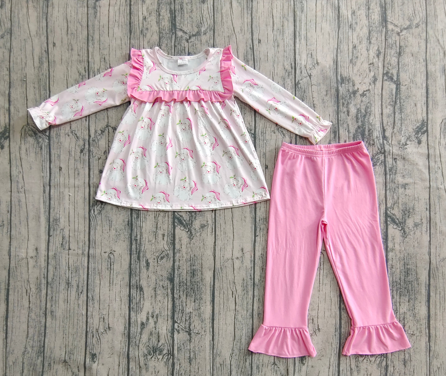 GLP2345 Baby Girls Long Sleeves Pink Santa Tunic Ruffle Pant Set D 6.18