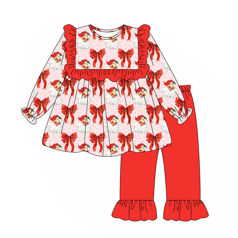 GLP2347 Baby Girls Long Sleeves Red Santa Bows Tunic Ruffle Pant Set D 6.23