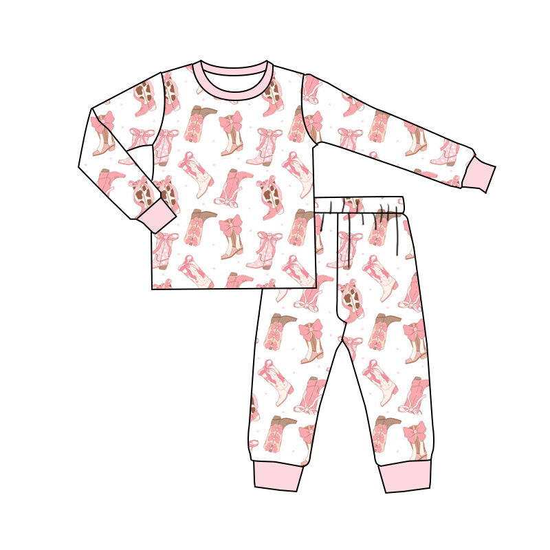 presale GLP2358 Long sleeves pink bow bow boots western girls pajamas D 5.16
