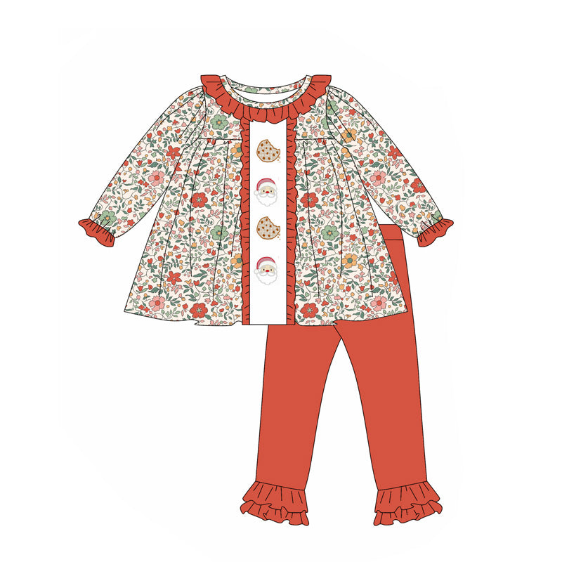 GLP2365 Floral santa cookie tunic pants girls Christmas outfits D 815