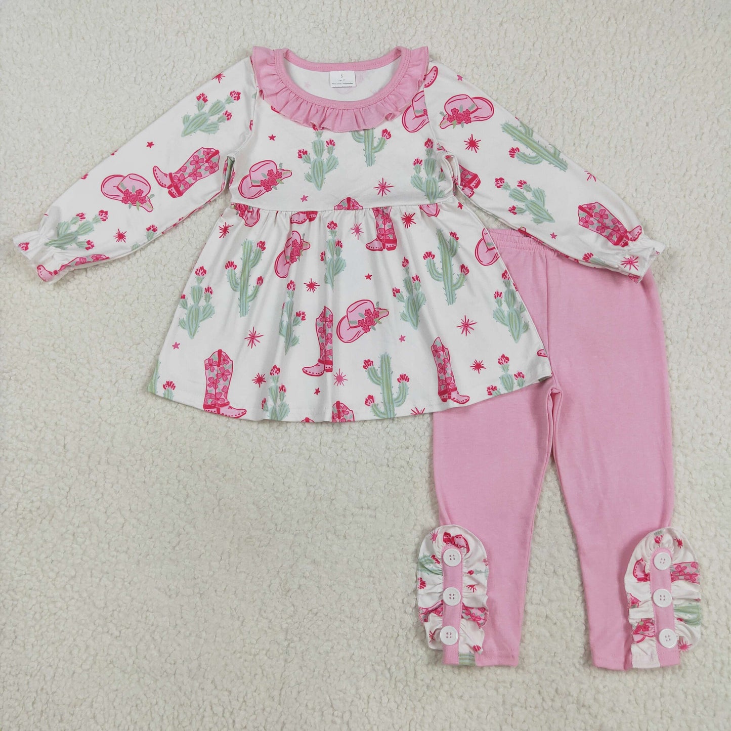 GLP2367 Baby Girls Long Sleeves Pink Boots Cactus Tunic Legging Pants Set D 828