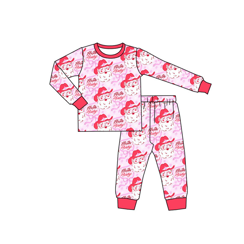presale GLP2384 Baby Girls Pink Long Sleeves Santa Bows Plaid Top Pants Pajamas Set D 5.23