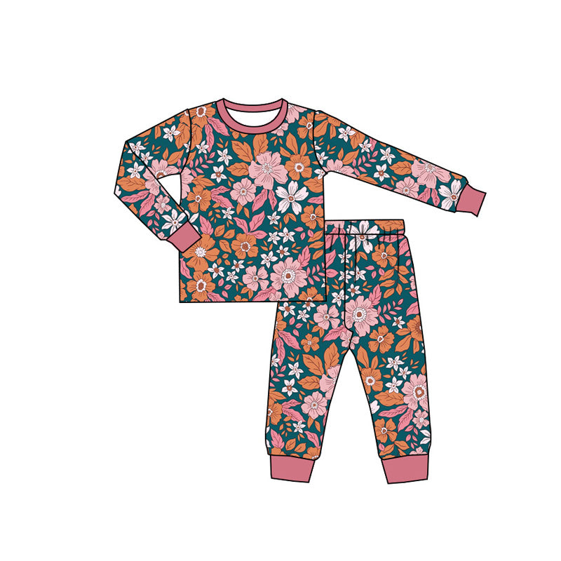 GLP2385 Baby Girls Lavender Long Sleeves Floral Top Pants Pajamas Set D 7.15