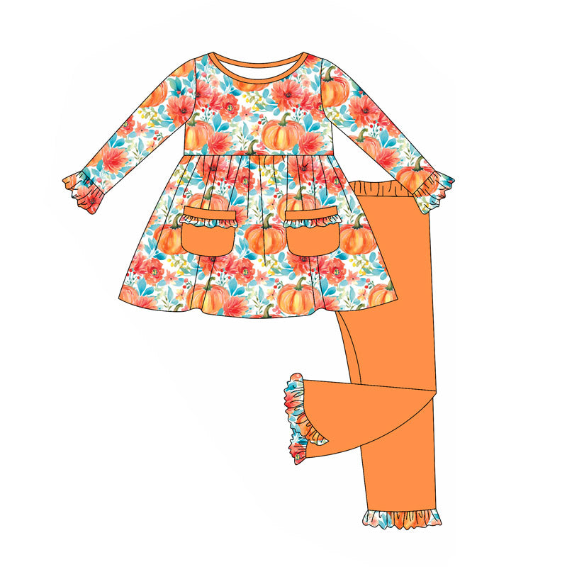 GLP2399 Pumpkin Blossom Lace Orange Pocket Long Sleeve Pants Set D 8.2