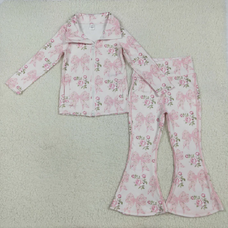 Sibling Baby Girls Floral Footballs Bottomland Camo Pullovers Jackets Bell Bottom Pants Yoga Active Clothes Sets D 906