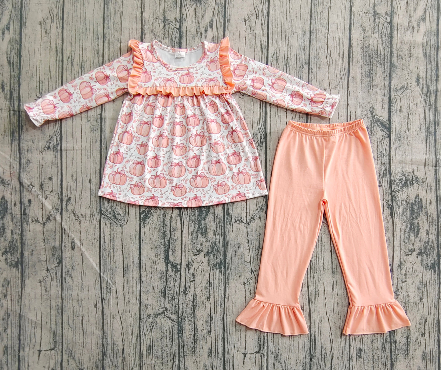 GLP2452 Baby Girls Long Sleeves Bow Pumpkins Plaid Tunic Ruffle Pant Set D 6.7