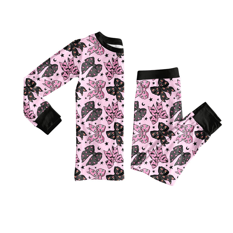 GLP2516 Baby Girls Long Sleeves Black Pink Bows Stars Top Pant Pajamas Set D 8.12