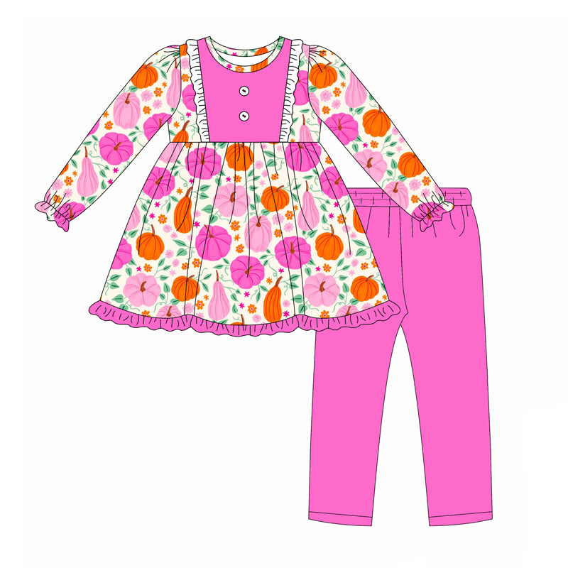 presale GLP2522 Baby Girls Long Sleeves Pink Flower Pumpkins Tunic Legging Pant Set D 6.19