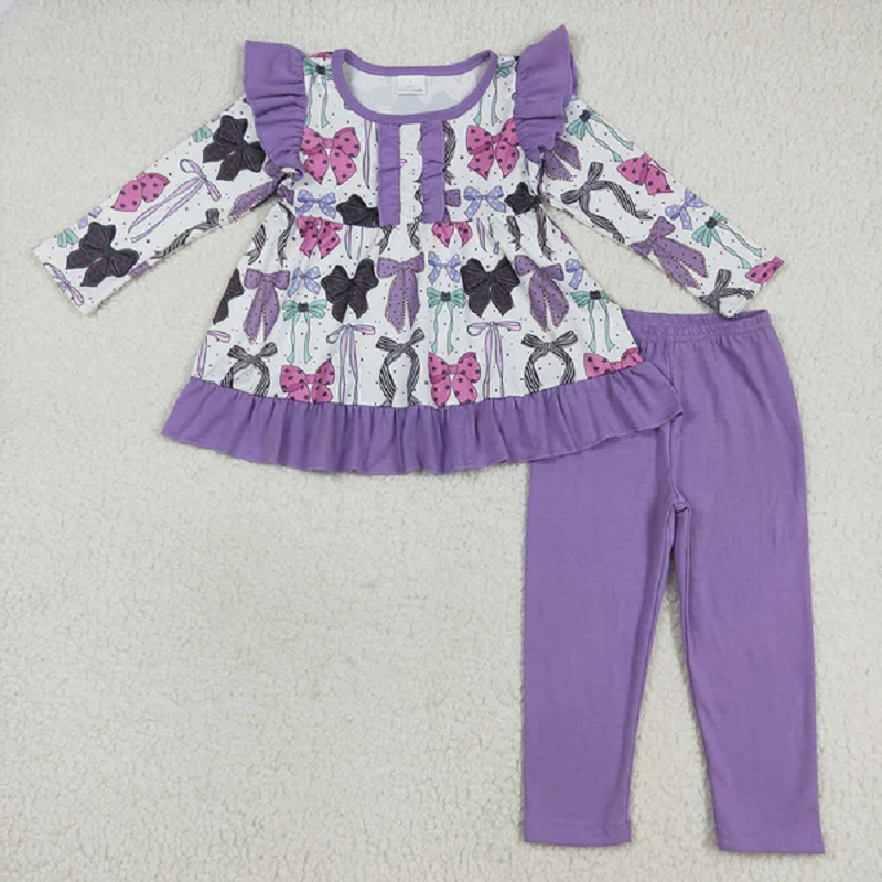 Sibling Baby Girls Purple Bows Pajamas Rompers Outfits Sets D 7.21