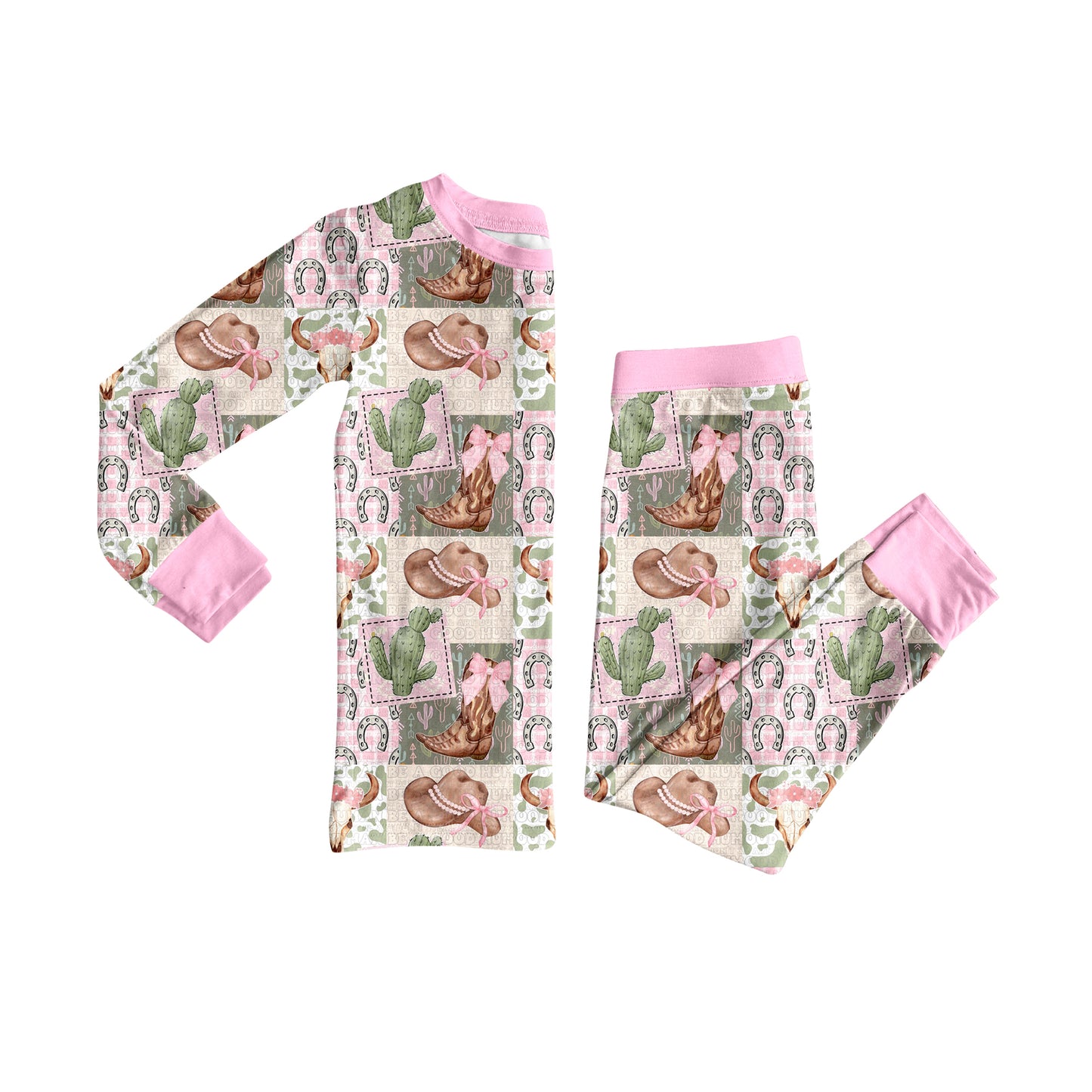 presale GLP2534 Baby Girls Long Sleeves Cactus Hats Boots Top Pant Pajamas Set D 6.25