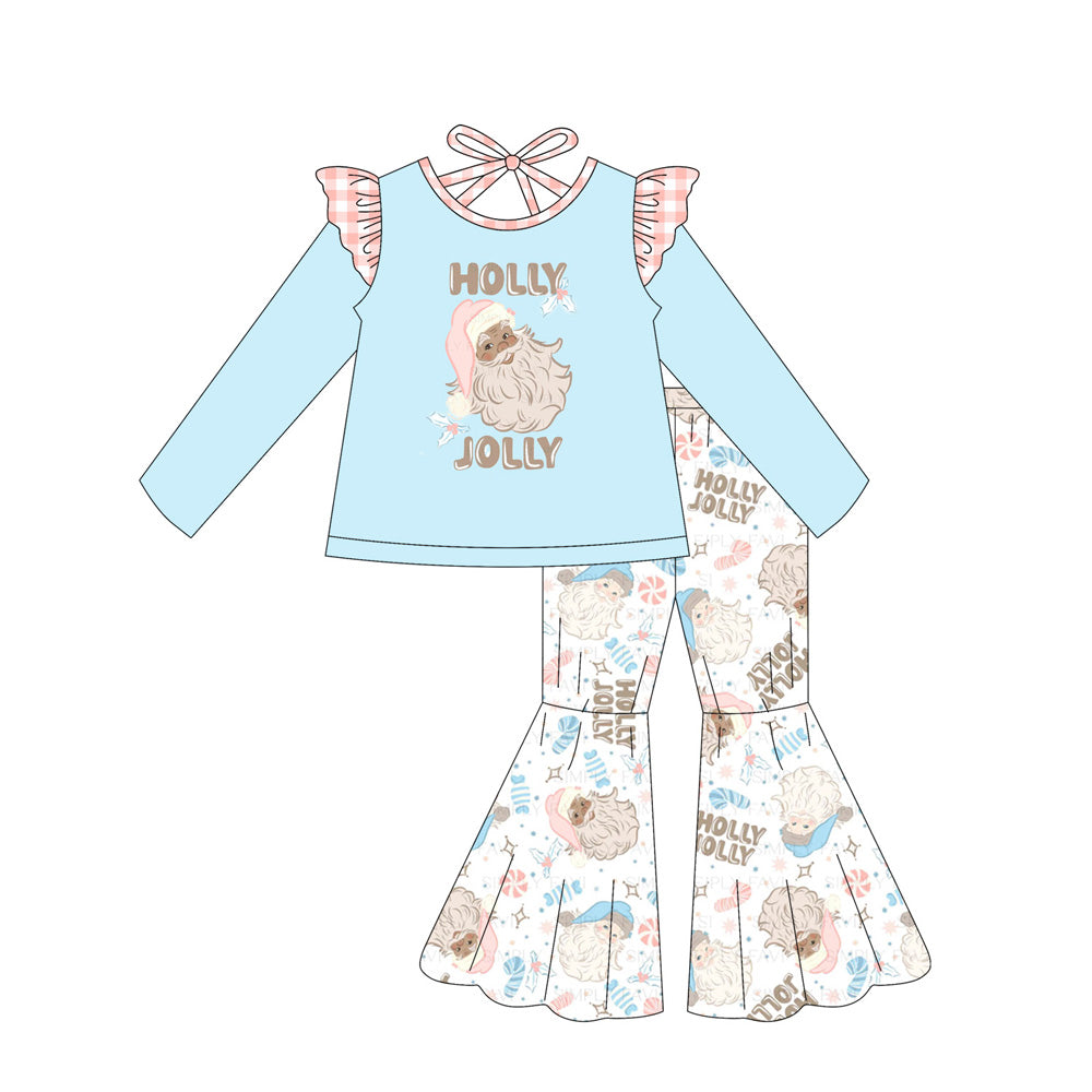 presale GLP2547 Baby Girls Long Sleeves Holly Santa Tunic Bell Bottom Pant Set D 7.1