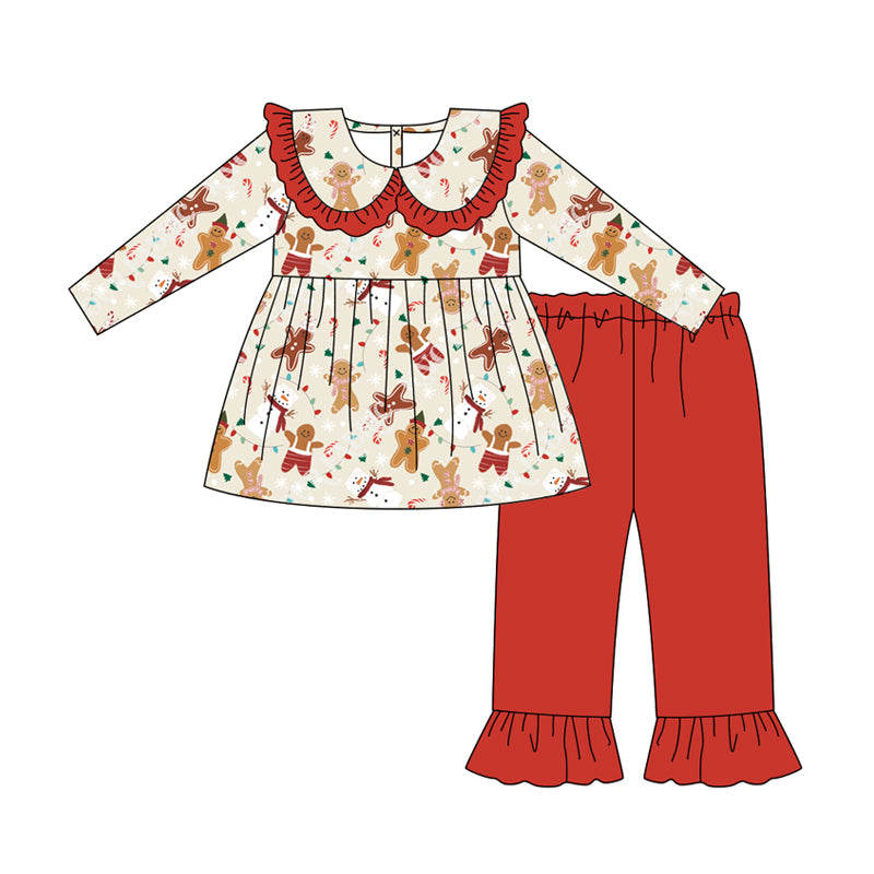 presale GLP2548 Baby Girls Long Sleeves Gingerbread Snowman Tunic Ruffle Pant Set D 7.1