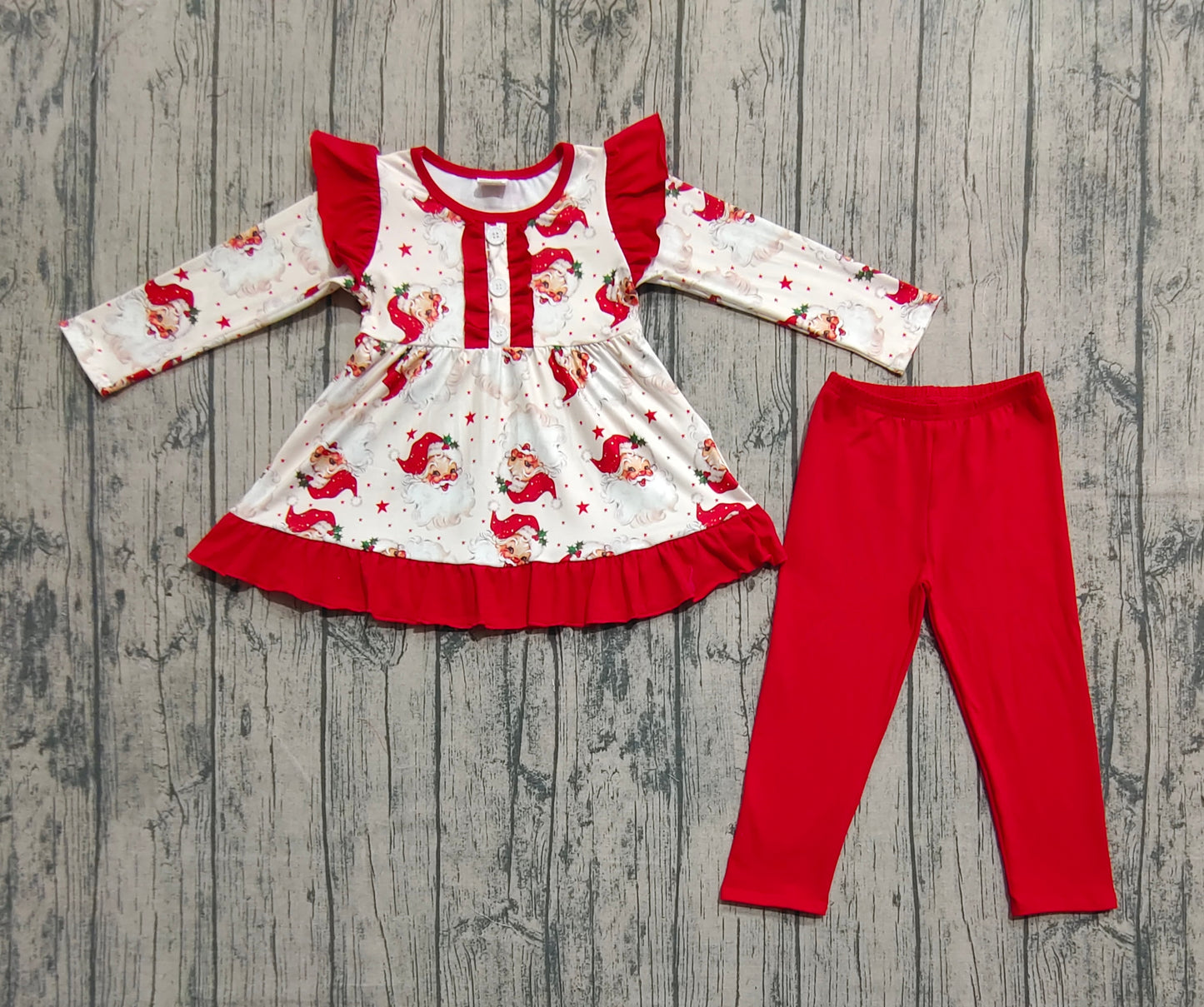 GLP2558 Baby Girls Long Sleeves Santa Stars Button Tunic Legging Pant Set D 7.16
