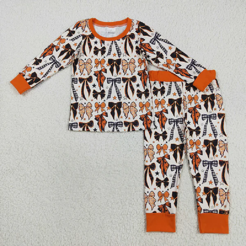 Sibling Baby Kids Orange Black Bows Stars Halloween Pajams Sets Zipper Footie Rompers D 816