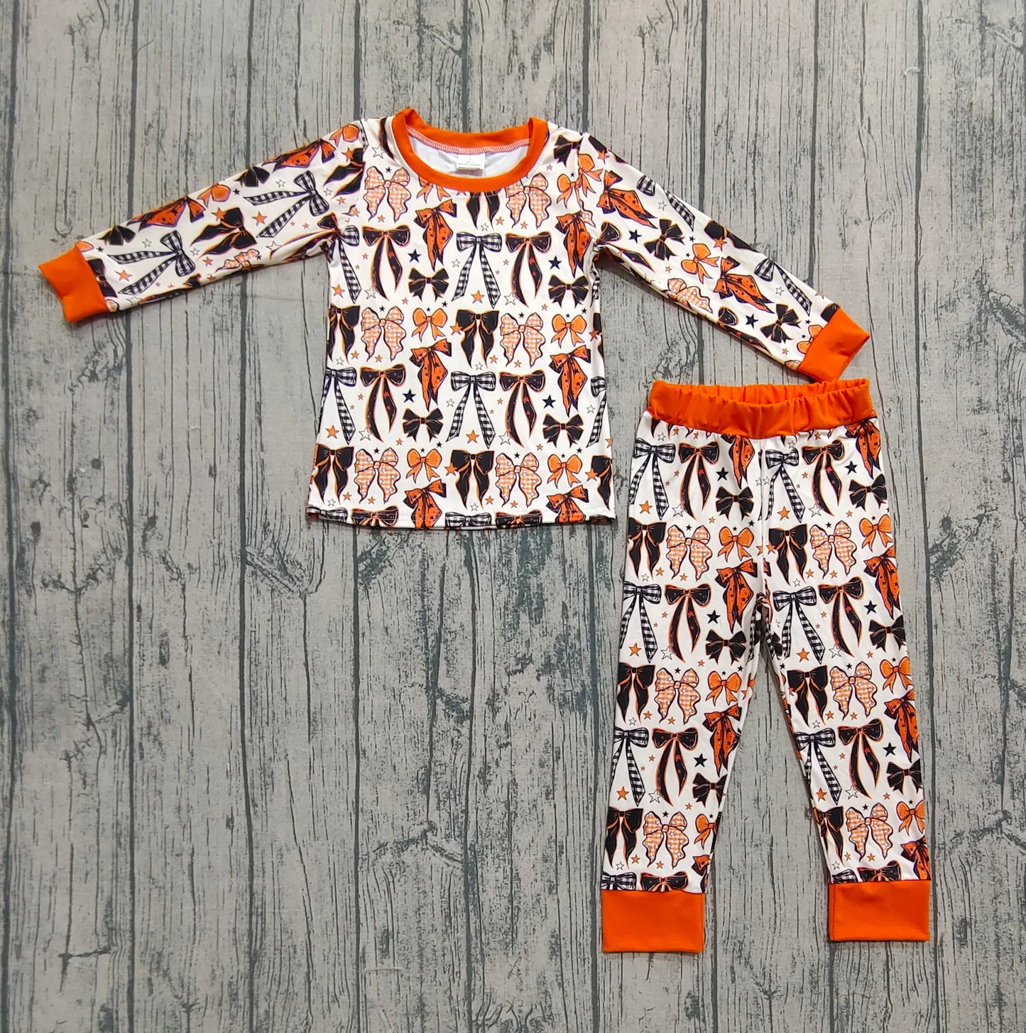 presale GLP2573 Baby Girls Long Sleeves Colorful Bows Stars Plaid Top Pant Pajamas Set D 7.17