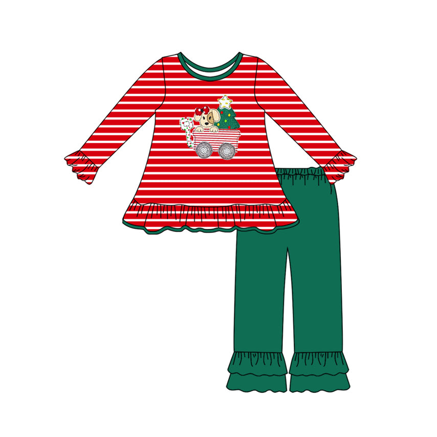 GLP2580 Baby Girls Long Sleeves Christmas Trees Dogs Trucks Tunic Ruffle Pant Set D 904