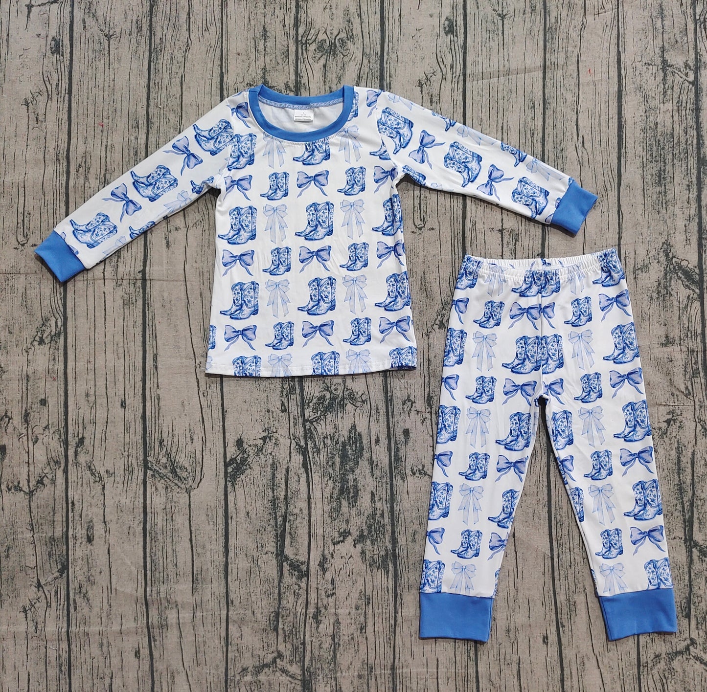 presale GLP2583 Baby Girls Long Sleeves Bows Boots Plaid Top Pant Pajamas Set D 918