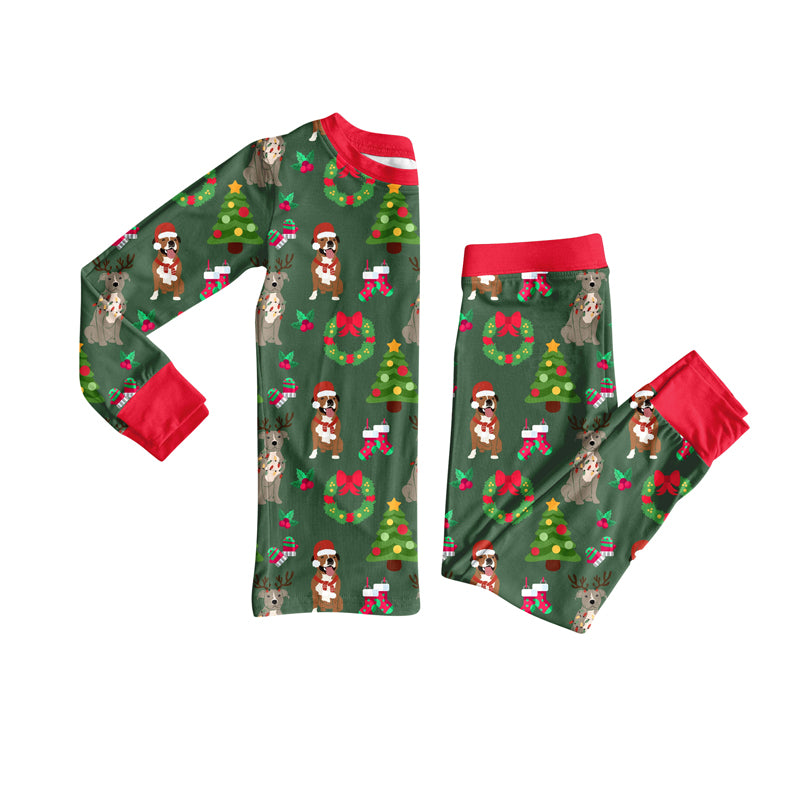 presale GLP2633 Baby Girls Long Sleeves Christmas Hats Dogs Holly Top Pants Pajamas Set D 7.18