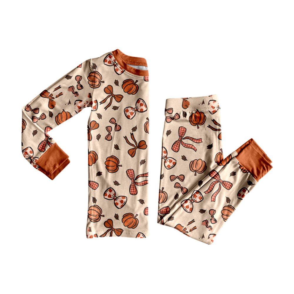 presale GLP2675 Beige long-sleeved trousers pajama set with pumpkin leaf and bow pattern D 8.4