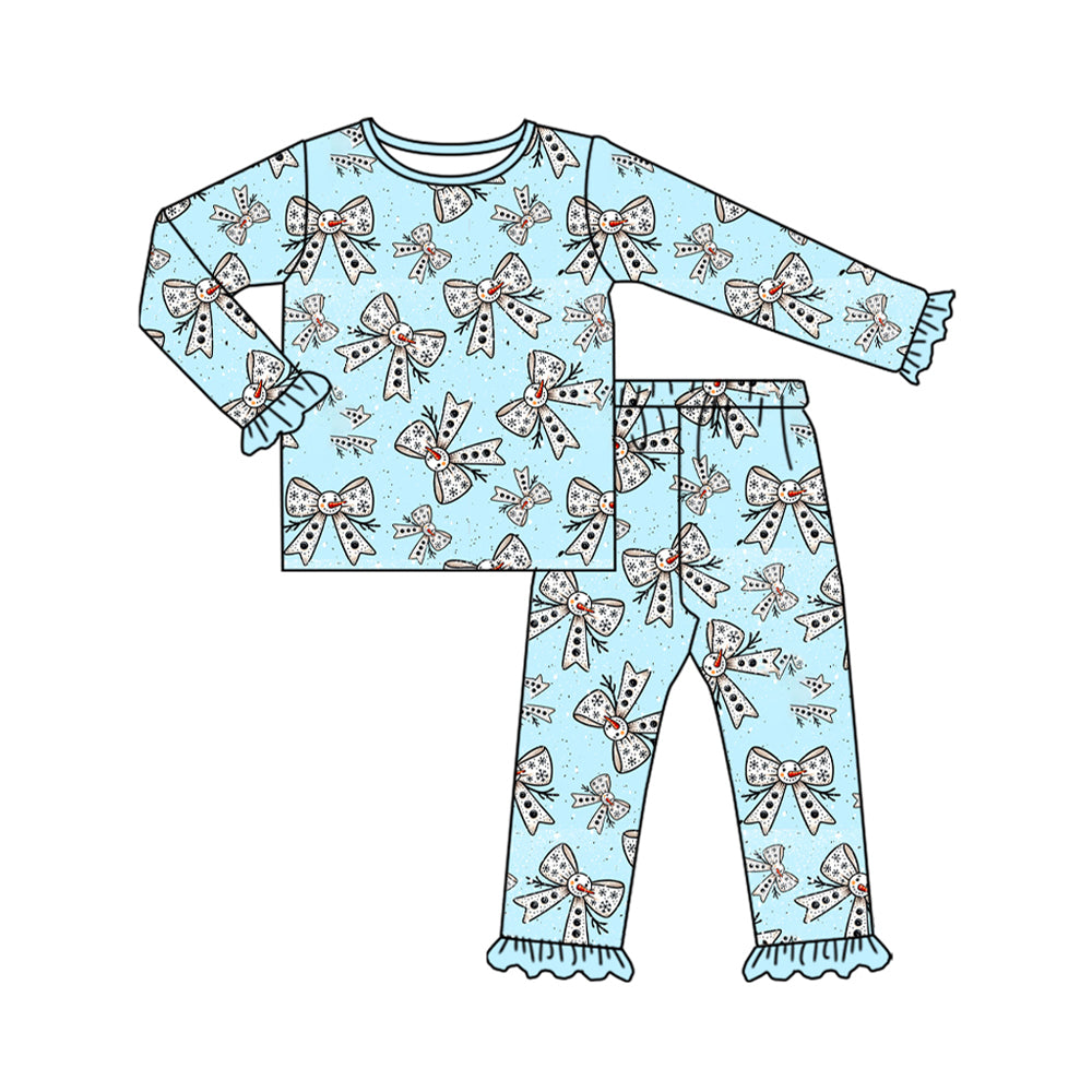 presale GLP2679 Baby Girls Snowmen Bows Plaid Top Ruffle Pant Christmas Set D 8.5