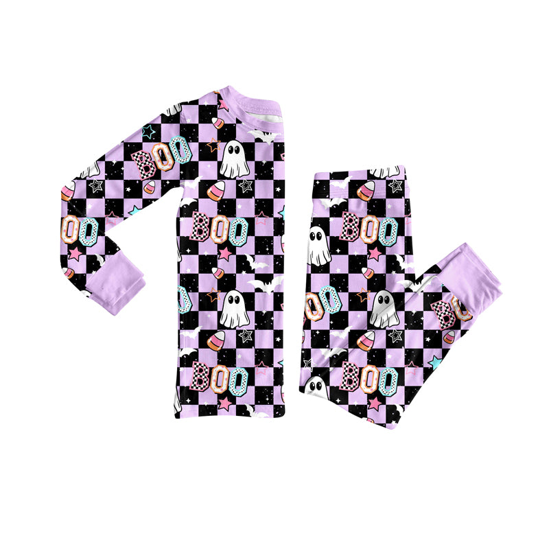presale GLP2684 Baby Girls Black Plaid Ghosts Candy Top Pants Halloween Pajamas Set D 8.6