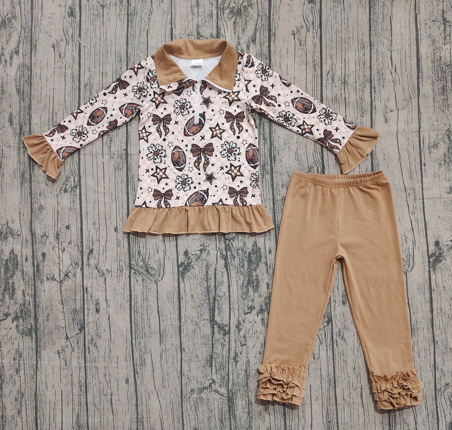 GLP2690 Baby Girls Footballs Flowers Plaid Zipper Pullovers Legging Pants Team Set D 905
