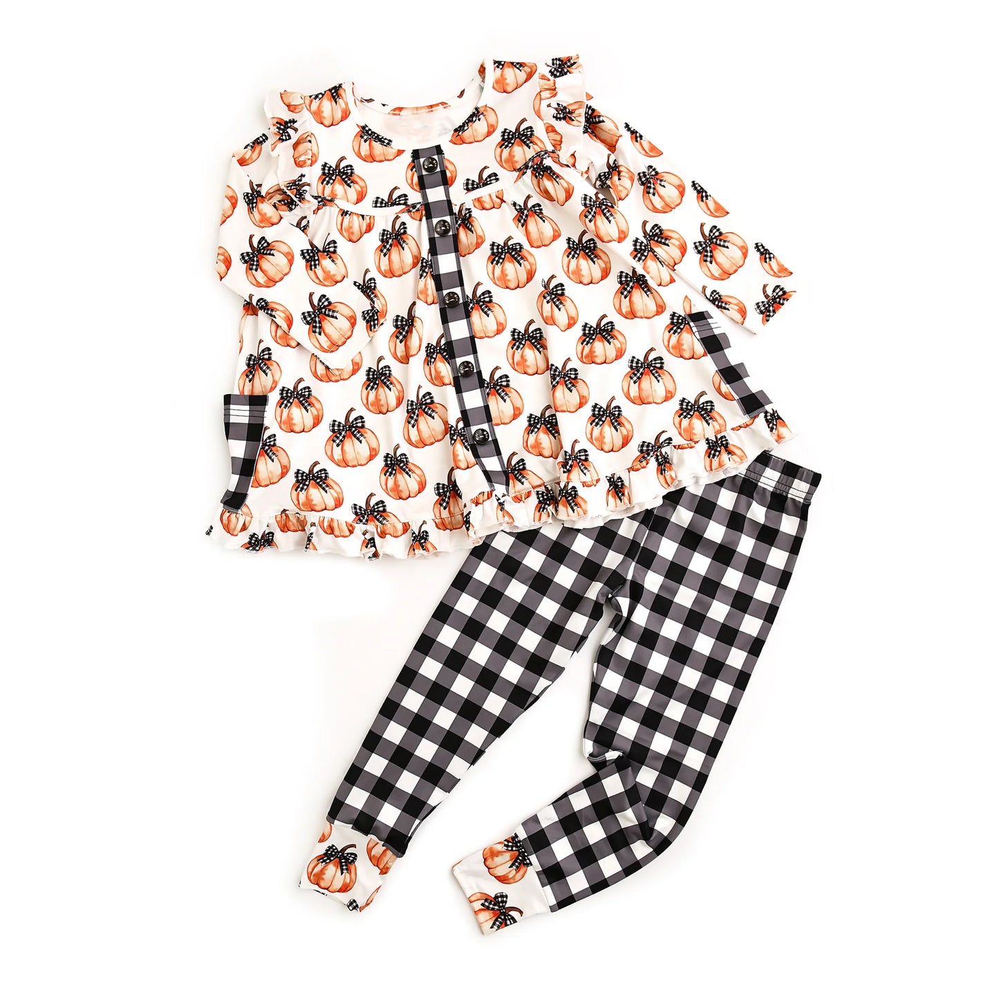 presale GLP2692 Baby Girls Pumpkins Plaid Button Pockets Tunic Legging Pant Fall Set D 8.7
