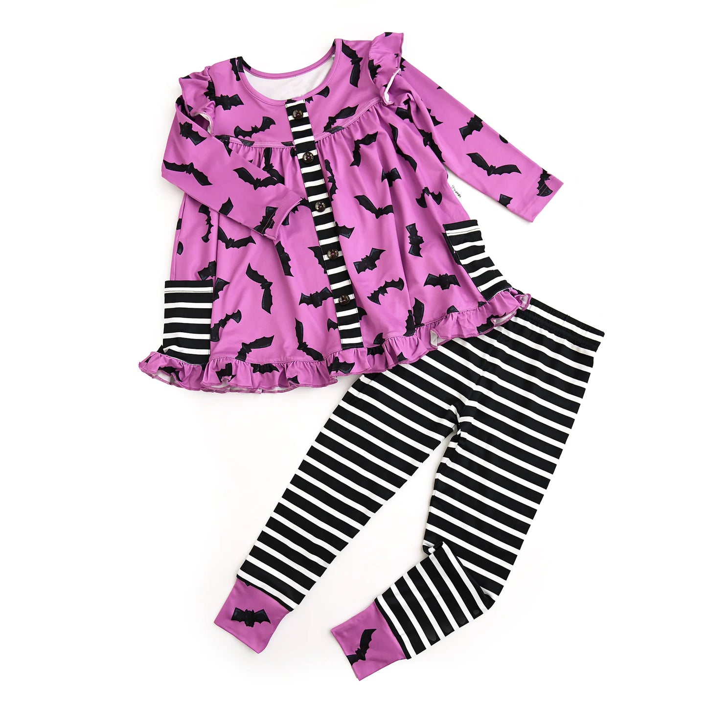 GLP2693 Baby Girls Bats Plaid Button Pockets Tunic Legging Pant Halloween Set D 8.7