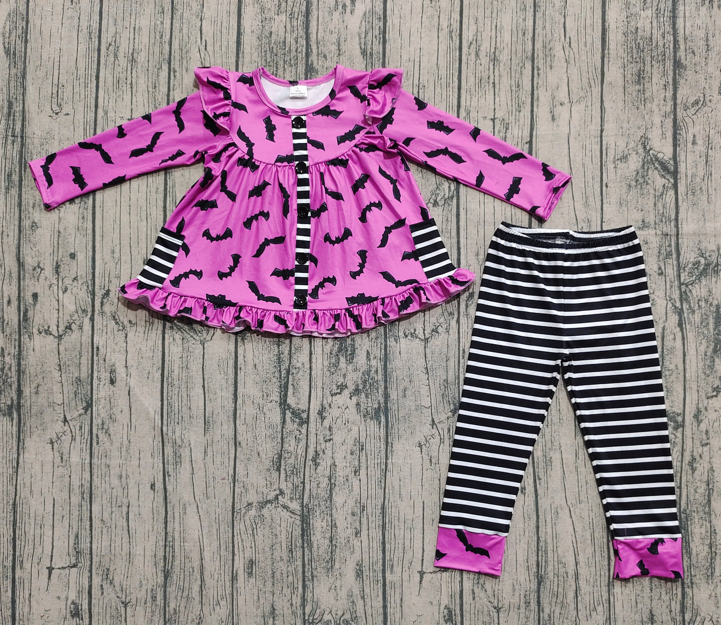 GLP2693 Baby Girls Bats Plaid Button Pockets Tunic Legging Pant Halloween Set D 8.7