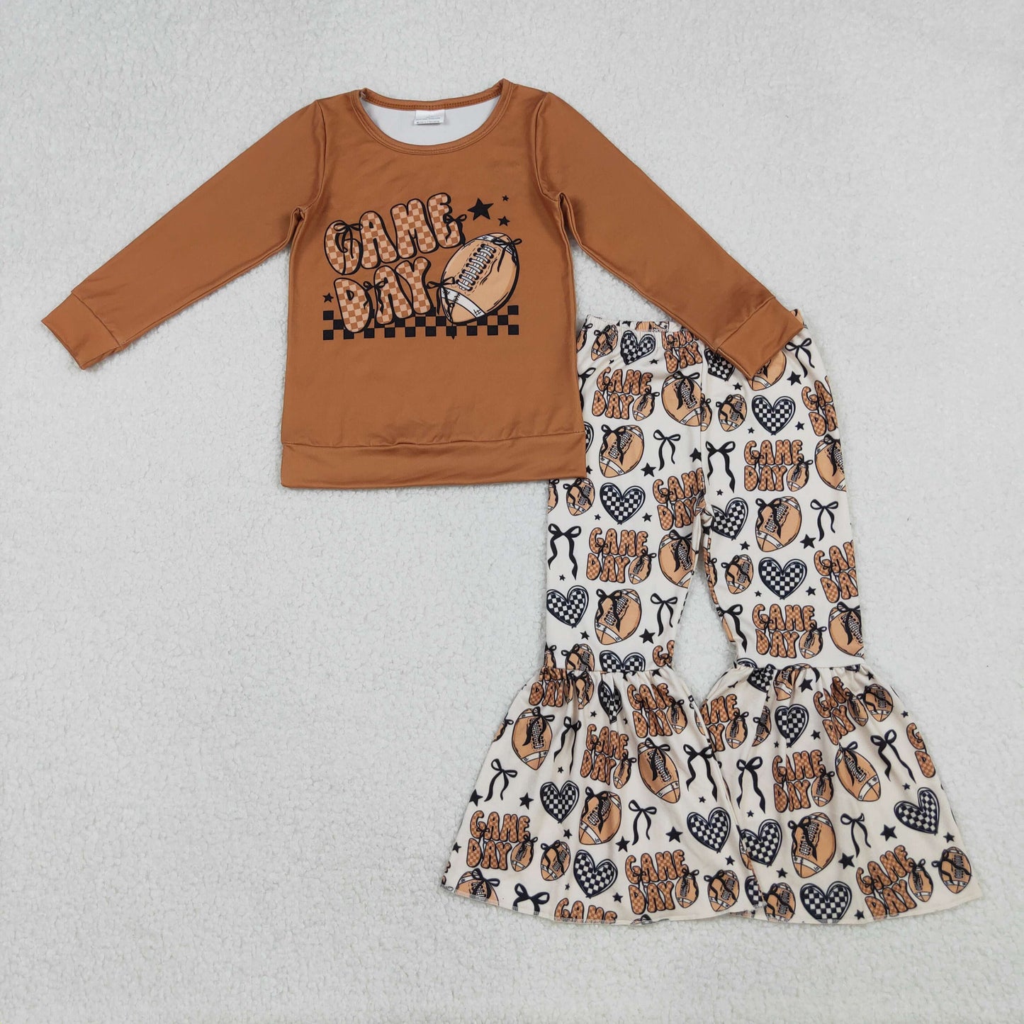 GLP2721 Game Day Bow Pattern Rugby Plaid Heart Long Sleeve Pants Set D 1018